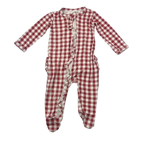 SpearmintLOVE Red Gingham Ruffle Footed Sleeper - Picture 1 of 5